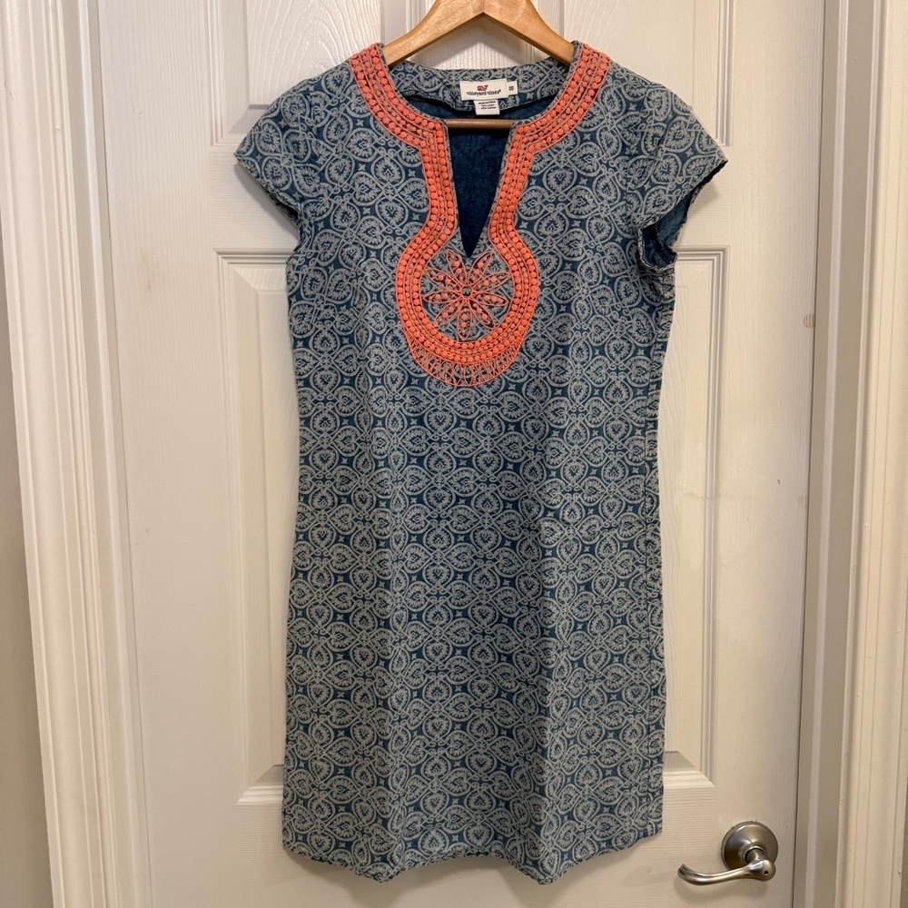 Like New Vineyard Vines Tile Indigo Print Dress - Picture 2 of 5